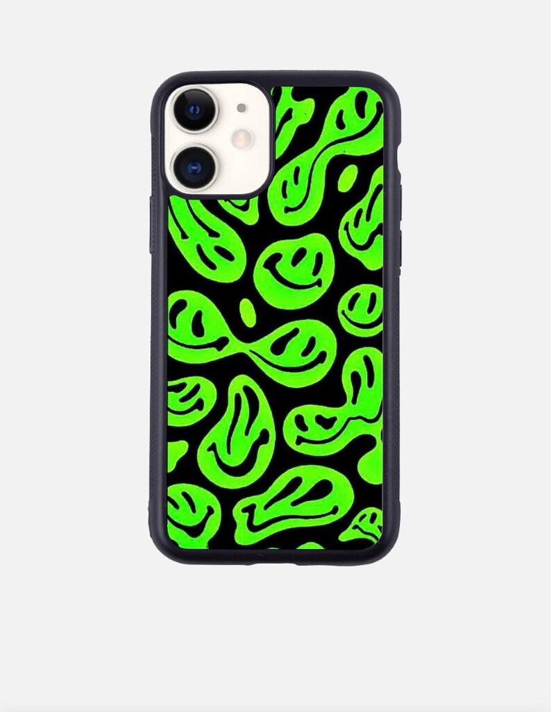 Green trippy smiley face phone case Etsy