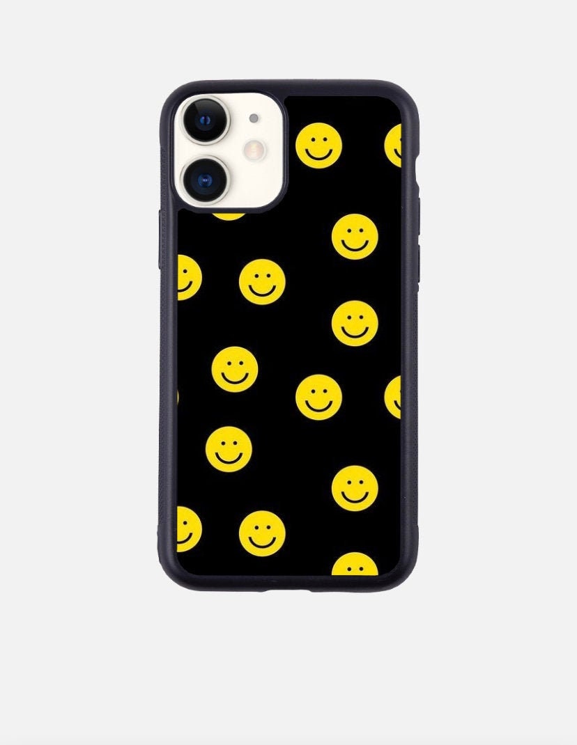 Black smiley face phone case Etsy