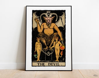 The Devil, Satan, Lucifer, Baphomet, Tarot Card, Occult, Witchcraft, Witch, Mysticism, Palm Reading, Print, Poster. Art, Vintage Retro