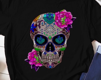 Black Flower Sugar Skull Day of Dead Off Shoulder Sweatshirt