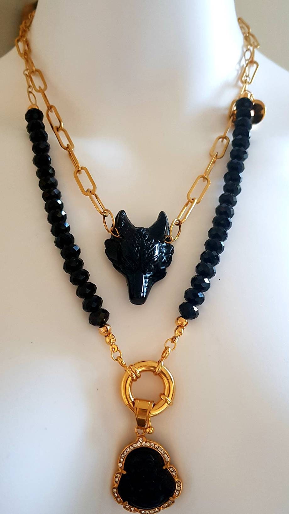 Stainless steel neck collar and black onyx Etsy