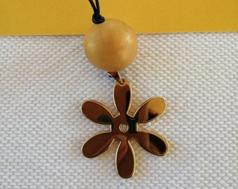 Gold plated daisy pendant, summer jewelry, blue marine