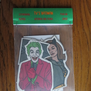 Retro TV Batman i Robin Postacie - Ilustrowane Ręcznie Robione Naklejki