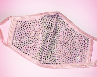 Pink Rhinestone Face Mask with Filter Pocket, Bling Face Mask, Washable and Reusable, Comfortable Breathable