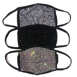 Black Rhinestone Mask with Filter Pocket, Bling Face Mask, Bedazzled Face Mask, Swarvoski Mask