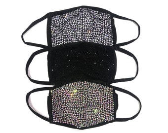 Black Rhinestone Mask with Filter Pocket, Bling Face Mask, Bedazzled Face Mask, Swarvoski Mask