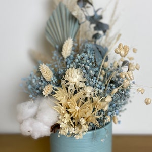Pastel blue and neutral dried flower arrangement. Beautiful gift. Long lasting