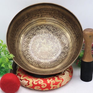 13 inch master healing mantra  carved singing bowl-Tibetan  hand made bowl- meditation yoga sound healing bowl-made in Nepal