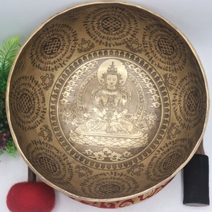 9 inches diameter Tibetan mantra carving singing bowl-master healing singing bowl for-meditation-Peace and love-Mindfulness- made in Nepal