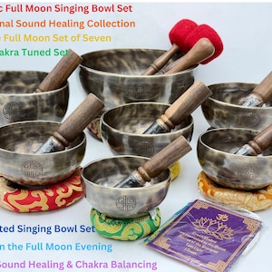 Chakra-Tuned Full Moon Singing Bowl Set of 7–Handmade Master Healing Bowls from the Himalayas, Perfect for Mindfulness, Meditation, and Yoga
