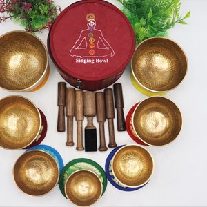 Set of 7 Hand hammer Tibetan Handmade 7 pieces singing bowl for sound healing, meditation, yoga and sound balancing. image 5