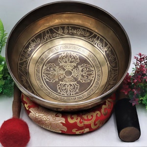 11 inches master healing large singing bowl- Tibetan mantra carved singing bowl- meditation, sound healing, yoga hand made in Nepal