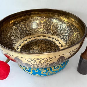 Extra Large 15-24 Inch Master Healing Flower of life  Carved Singing Bowl– Himalayan Bodhi Healing Bowl-Meditation sound healing bowl  Nepal