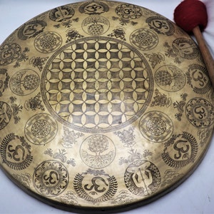 70 cm flower of life handmade gong--various art and rituals crafts meditation sound healing and chakra balancing gong-made in nepal