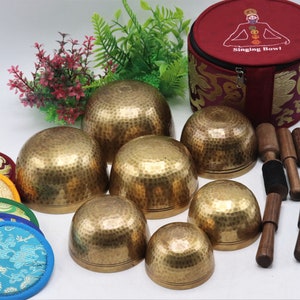 Set of 7 Hand hammer Tibetan Handmade 7 pieces singing bowl for sound healing, meditation, yoga and sound balancing. image 2