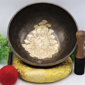 11 inches master healing large singing bowl- Tibetan mantra carved singing bowl- meditation, sound healing, yoga hand made in Nepal