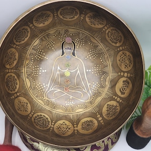 10 inch diameter master healing chakra singing bowl- mantra carve singing bowl- meditation sound healing , yoga