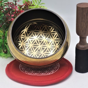 beautiful hand made flower of life singing bowl - 11 cm tibetan singing bowl - meditation peace and mindfulness bowl made in nepal