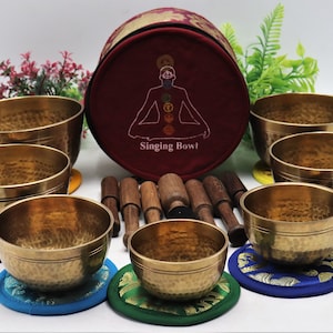 Set of 7 Hand hammer Tibetan Handmade 7 pieces singing bowl for sound healing, meditation, yoga and sound balancing. image 7