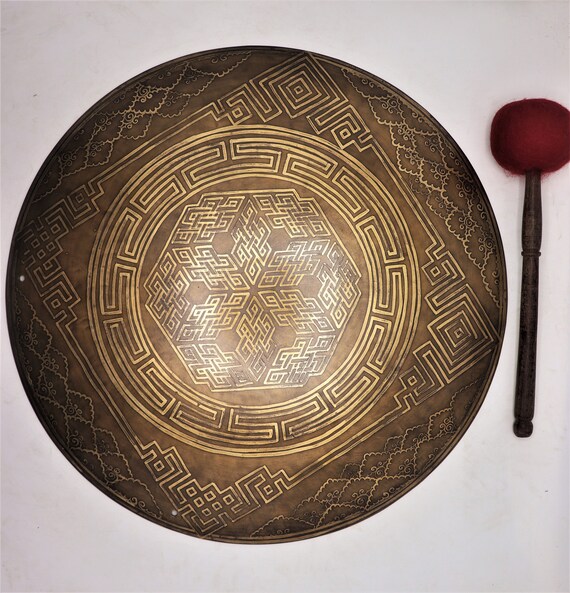 Gong Tibétain Fait Main 35 Cm De Diamètre - Pour Méditation, Yoga, Guérison Sonore, Livré Avec Mailloches