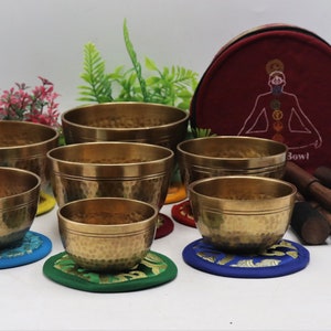Set of 7 Hand hammer Tibetan Handmade 7 pieces singing bowl for sound healing, meditation, yoga and sound balancing. image 4