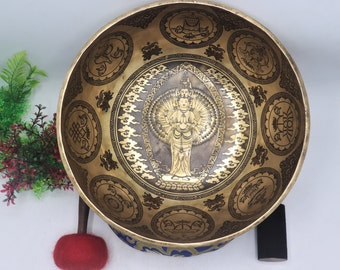 12 inch lokeshowar with eight auspicious  carving singing bowl-Tibetan super fine hand made bowl- meditation yoga sound healing bowl