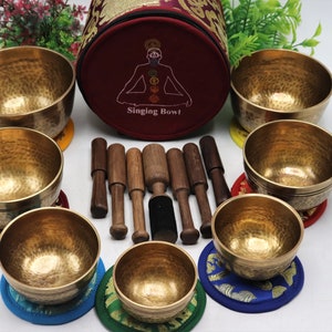 Set of 7 Hand hammer Tibetan Handmade 7 pieces singing bowl for sound healing, meditation, yoga and sound balancing. image 8