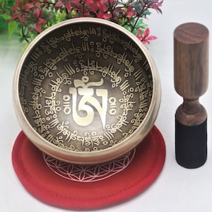 om with mantra carve singing bowl-tibetan singing bowl hand made bowl - singing bowl for peace mindfulness sound healing