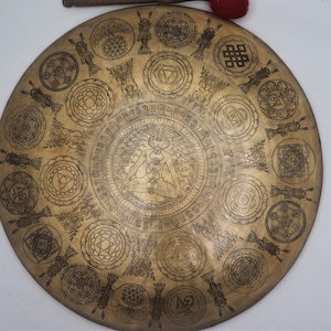 20 inch large Temple Gong-Mantra carved Handmade gong from Nepal-Temple gong-Best for Meditation,Healing,sound bath,peace ,Mindfulness