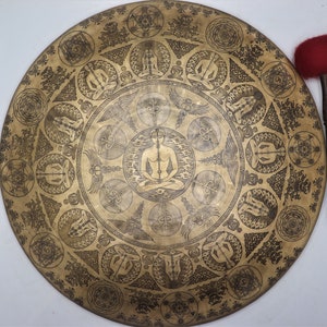 23 inches Diameter Healing hand  carved handmade gong-Tibetan temple gong-mantra - meditation sound healing and chakra balancing gong