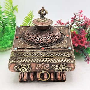 7x7x7 inches Tibetan prayer box copper incense burner- meditation hand made bowl- made from nepal