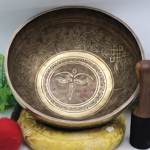 13 inch large master healing mantra  carved singing bowl-Tibetan  hand made bowl- meditation yoga sound healing bowl-made in Nepal