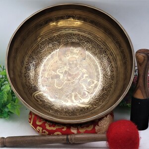 12 inch mantra  carving singing bowl-Tibetan Mantra etching hand made bowl- meditation yoga sound healing bowl-made in Nepal