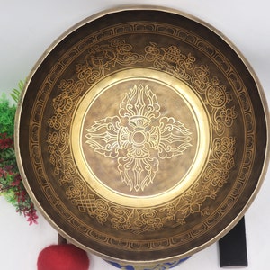 13 inch mantra carved singing bowl-Tibetan super fine hand made bowl- meditation yoga sound healing bowl-made in Nepal