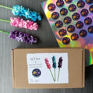 Lavender Crochet DIY Kit for Beginners || Make 3 Cotton Flowers 20 cm tall || Creative Handcraft