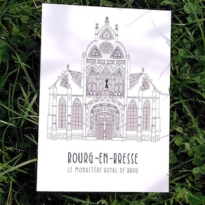 Carte postale de Bourg-en-Bresse illustrée à la main : Le monastère royal de Brou