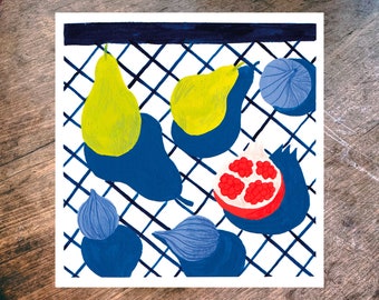 Square illustrated postcard: autumn fruits