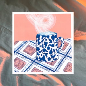 Carte postale illustrée carrée : Tasse fumante
