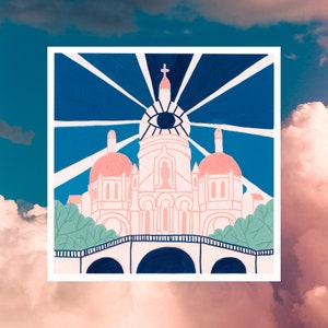 Square illustrated postcard: the eye of the sacred heart