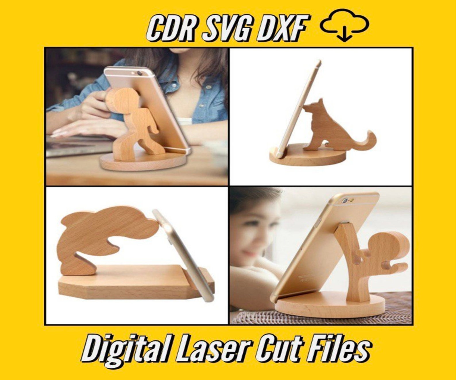 Phone Stands Set of 4 Laser Cut Files SVG DXF CDR Vector Plans for