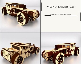 Laser cut Bones Shaker car toy SVG bundle wood toy car svg files Vector laser template puzzle Laser cut file Dxf Ai Eps Cdr patern cnc