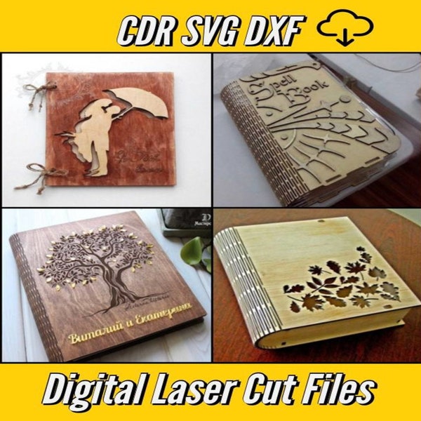 Set of 4 Book covers laser cut files SVG DXF CDR vector plans for laser cnc pattern laser cut wood models laser cut art design book covers