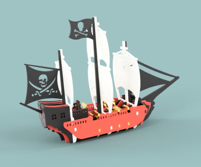 Download 3D puzzle in the form of a pirate ship laser cut files SVG ...