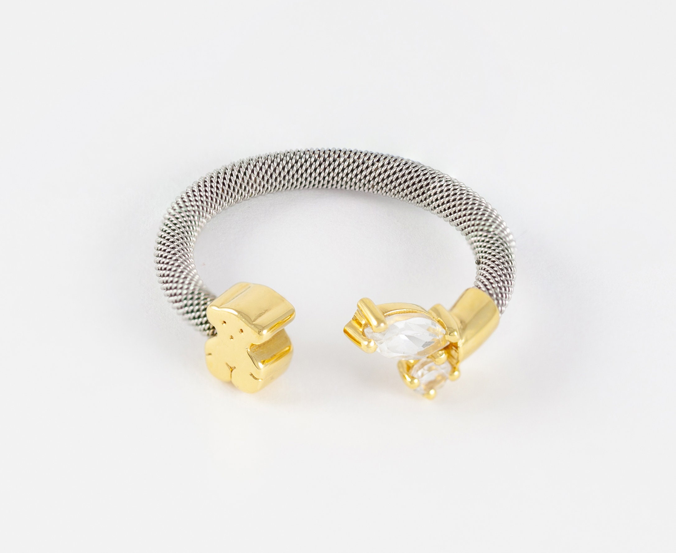 Anillo Tous Eklat en acero y oro amarillo de 18k con dos topacios