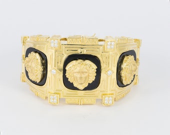 18k yellow gold and onyx bangle bracelet