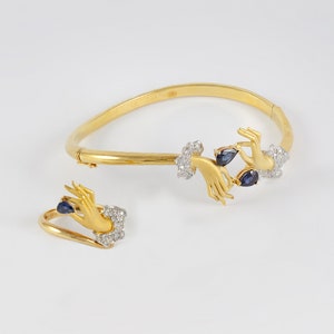 Carrera y Carrera Bracelet and Ring Set in 18k yellow and white gold with diamonds and sapphires