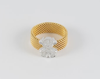 Tous Icon Mesh ring in 18k yellow gold and white gold with diamonds