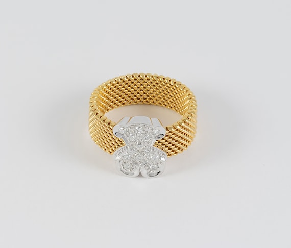 Tous Icon Mesh Ring in 18k Yellow Gold and White Gold With Diamonds - Etsy