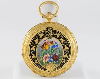 Haas & Privat Pocket Watch Yellow Gold 18k Enamel