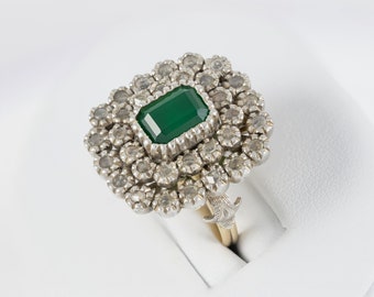 Antique ring in 18k yellow gold and silver with white sapphires.